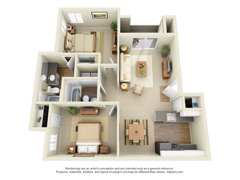 Floor plan for 2 beds, 2 baths, 976 sqft